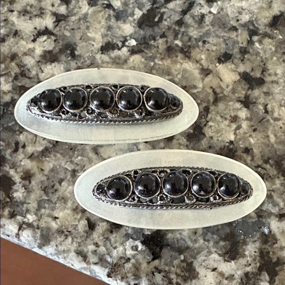 Vintage Silver and Black Clip-On Shoe Decoration.